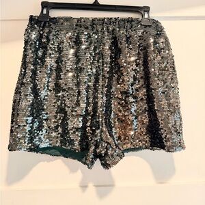 Sincerely Jules dark green Sequin High Waist Shorts